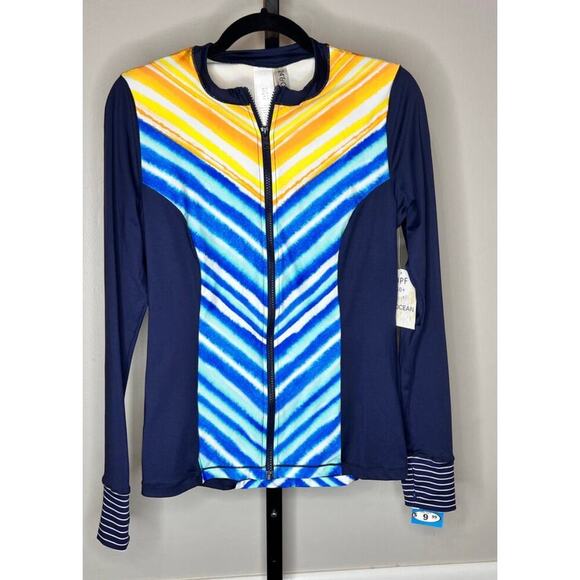 24th & Ocean Retro UPF 50% Bandeaukini and Rashguard Set Blue Women's Size M NWT - Picture 4 of 7